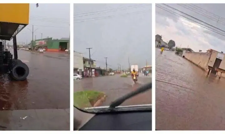 Chuva forte alaga ruas e dificulta trânsito em Porto Velho